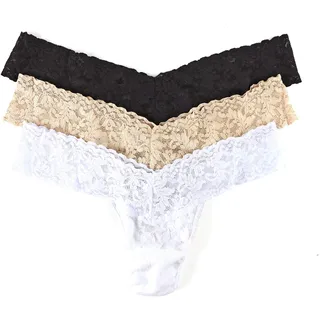 hanky panky Low Rise Thong - Tanga, Unterwäschen Damen Baumwolle Tiefer Schnitt, Lingerie Slip Damen aus Stretch-Spitze Signature Lace, Multicolor - One Size [3er-Pack] - Einheitsgröße