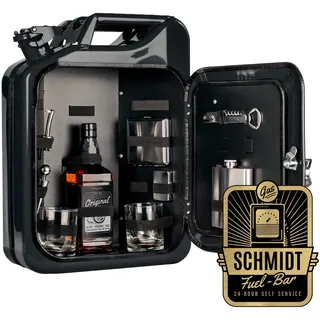 AMAVEL Kanister Bar 20 l mit Plakette und Namensgravur, Schwarzer Benzinkanister Minibar mit 8-teiligem Zubehör-Set, Barschrank im Vintage Look inkl. 2 Gläsern und Flaschenhalter