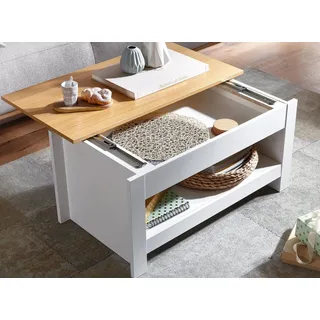 FineBuy Couchtisch Weiß Eiche 85 x 47 x 45 cm