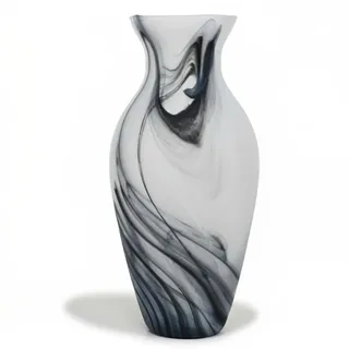 Weißer Satin mit schwarzen Adern Murano Glas Vase Amphora von Tammaro Home Made in Italy