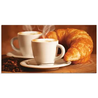 ARTland Qualitätsbilder I Wanddeko Glasbilder Glas Bilder 100 x 50 cm Ernährung Genuss Getränke Kaffee Foto Braun A7EZ Dampfender Cappuccino und Croissant