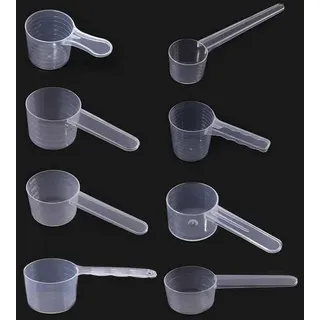 8 Stück Messlöffel Dosierlöffel Transparent mit Skala | 10ml und 20ml, 30ml, 40ml, 50ml, 60ml, 70ml, 100ml Scoop für Waschmittel Küche Backen Lab