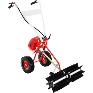 endingfuny 2-Takt Benzin Kehrmaschine 1,7ps Manuell Rasenmähmaschine 43cc Einzylinder Luftgekühlter Rasenmäher Entferner Schneeschieber Schneefräse Motorbesen Handkehrmaschine Gasoline Sweeper mit Rollbürste
