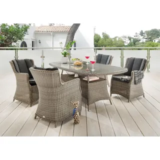 Destiny Sitzgruppe LUNA 4 Sessel + Tisch 200x100x75cm, Polyrattan, vintage grau