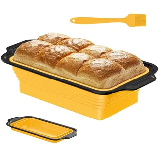 QITIXI:OU Silikon Kastenform 26 cm mit metallverstärktem Rahmen, Rechteckig Silikon Brotbackform, Faltbar Ideal zum Brot Backen Form, BPA-Frei Brot Backen Form für Kuchen und Brote (Gelb)