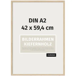 JUNOMI® Bilderrahmen DIN A2 (42x59,4 cm) Holz | Farbe Eiche | Posterrahmen mit bruchsicherem Acrylglas | Hoch- & Querformat zur Wandmontage, schmales Profil