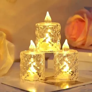3 Stück Crystal Flameless Candle Light, Flammenlose Kristall-Kerzenlichter, Flammenlose LED Kerzen Teelichter, Blinkende batteriebetriebene LED-Kerzen, für Hochzeiten, Halloween, Weihnachten (M)