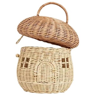 BEIJIALY Rattan-Aufbewahrungskorb, Pilzkorb mit Deckel, Pilz-Aufbewahrungskorb, Handgefertigter Rattan-Korb, Dekorativer Korb mit Gewebtem Griff, Regal-Organizer für Heimdekoration,(Beige)