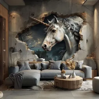 Decords Wandtattoo – mystisches Einhorn im Zauberwald, 280 cm