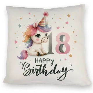 speecheese Dekokissen 18. Geburtstag mit niedlichem Pferd Kissen Spruch Happy Birthday 18