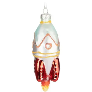 Brubaker Rakete Weihnachtskugel aus Glas - Handbemalt und Mundgeblasen - Raketenstart Christbaumschmuck Lustig - Christbaumkugel Figur Weihnachtsdeko Anhänger - Deko Baumkugel