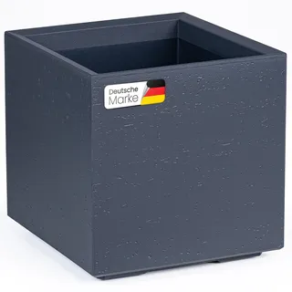 KONZEPT großer Pflanzkübel auf Rollen 40x40x40 cm, für innen und außen, quadratisch, anthrazit in Beton-Optik, aus Kunststoff, mobil – ideal für Garten, Terrasse, Balkon und Wohnräume