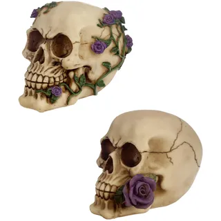 ALATOR Totenkopf mit violetter Rose, Mehrfarbig, Höhe 11 cm, Breite 9,5–10,5 cm, Tiefe 14 cm