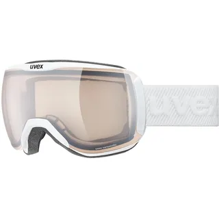 Uvex downhill 2100 V - stylische, selbsttönende Skibrille mit Anti-Fog-Beschichtung für Damen und Herren - white matt/silver-clear - one size