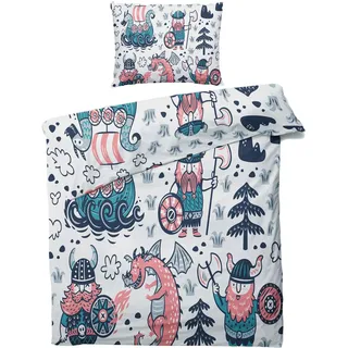 ZDABAOEC Wikinger Kinderbettwäsche 100x135 Jungen, Weiche Microfaser Kinder Baby Bettwäsche 2er Set - 1 Bettbezug + 1 Kissenbezug 40x60, mit Reißverschluss, Wende Motiv