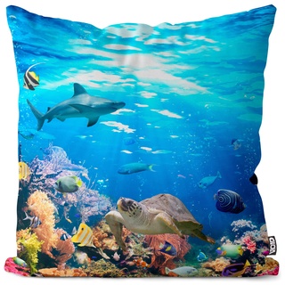 VOID Riff Meerestiere Fische Taucher Kissenbezug Kissenhülle Sofakissen Kissen Deko Outdoor-Kissen Dekokissen, Kissen Größe:40 x 40 cm
