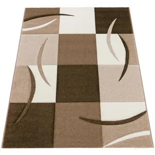 Paco Home Designer Teppich mit Konturenschnitt Karo Muster Braun Beige, Grösse:300x400 cm