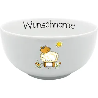 Doriantrade Müslischale Kinder Porridge Schale Porzellan Lamm personalisierbar mit Wunschname Name Kindergeschirr mit Namen personalisiert