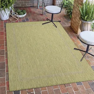 Carpetsale24 Outdoor Teppich Wetterfest 240x340 cm Grün Bordüre Design Flachgewebe Waschbar XL Groß für Wohnzimmer Esszimmer Terrasse Garten