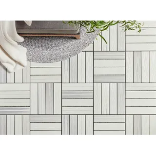 Terrassenfliese, Weiß, Kunststoff, Holzwerkstoff, 30x2.4x30 cm, SGS-geprüft, formstabil, witterungsbeständig, UV-beständig, lichtunempfindlich, Gartenzubehör, Terrassen- & Balkonböden, Terrassenfliesen