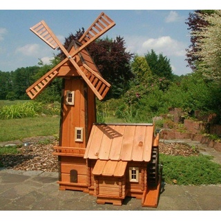 XXL Deluxe Windmühle mit integrierter Wassermühle impräg. kugelg. aus Holz Deko