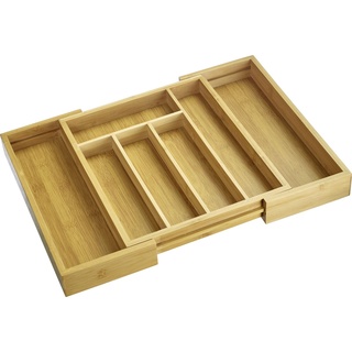 Westmark Besteckeinsatz – ausziehbarer Schubladeneinsatz für Besteck und Kochutensilien, praktischer Organizer für gängige Schubladen, 5 bzw. 7 Kammern – Bambus, 29 – 48 cm