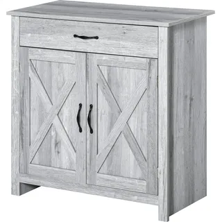 Homcom Sideboard Mit Schublade, 2 Schiebetüren, Verstellbarem Einlegeboden, Küchen-/esszimmermöbel, 80 X 39,7 X 80 Cm, Hellgraue Holzoptik