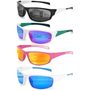 Beipegin 4Stück Sportbrille sonnenbrille herren damen, sportsonnenbrillen für herren, fahrradbrille, UV400-Schutz zum Laufen, Autofahren, Angeln, Radfahren - Einheitsgröße