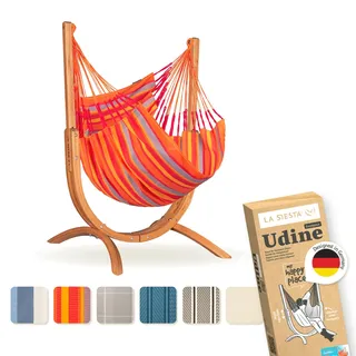 LA SIESTA® – Wetterfester Hängesessel Udine Mit Holzständer – Handgefertigter, Reißfester Outdoor-Hängesessel Mit Gestell – FSC-Zertifizierter Eukalyptus-Gestell Für Outdoor – Toucan