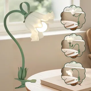 WLHONG Klemmlampe Blume Tischlampe,3 Farbtemperaturen Leselampe,Flexibler Schwanenhals Nachttischlampe, Augenschonend Flimmerfrei für Bett Wohnzimmer Schreibtisch Kinderzimmer