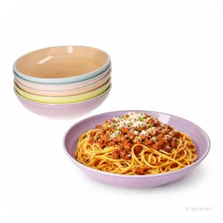 MamboCat Pastateller 6er Set Spaghettiteller Pastello buntes Steingut Pasta Salate Bowl