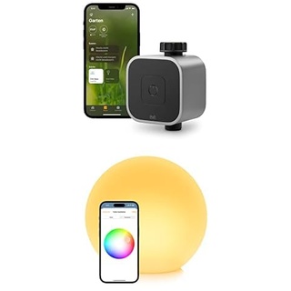 Smartes Gartenambiente: Eve Outdoor Cam – Smarte Überwachungskamera mit Flutlicht, Nachtsicht, + Eve Flare – Tragbare smarte LED-Kugelleuchte, wasserbeständig, weißes & farbiges Licht