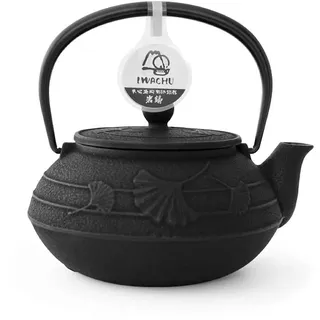 Iwachu Teekanne Gusseisen. Japanische Kyusu Ginkgo Original, Schwarz 650ml, 0,65 Liter Siebeinsatz Edelstahl. Innen Emailliert, alle Teesorten