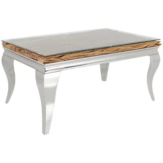 Couchtisch Velena 100 Cm Aus Teakholz Mit Sicherheitsglas – Barockes Design Mit Verchromten Beinen