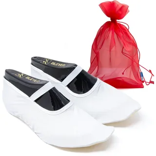DanzaVinci Bundle Bleyer Trampolinschuhe 1540 Trampo-Profi mit Chiffonbeutel, weiß, 48, Schläppchen aus Baumwollgewebe für Kinder und Erwachsene, Turnschläppchen rutschfest - 48 EU
