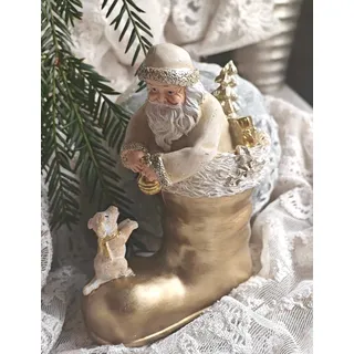 Clayre & Eef Dekorationsfigur Weihnachtsmann 16 cm Beige Goldfarbig Kunststoff Weihnachtsdekoration