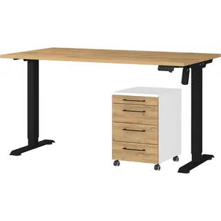 Germania Büromöbel-Set "Profi 3.0", weiß (weiß, grandson, eiche, nachbildung), Schreibtisch 140cm breit Holzwerkstoff Metall, Holzwerkstoff, Metall, Arbeitsmöbel-Sets, Büromöbel-Set, bestehend aus Schreibtisch und Rollcontainer