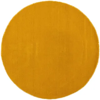 Wollteppich CARPETFINE "Gabbeh Lola Uni", gelb, H:14mm Ø:120cm, Wolle, Teppiche, mit natürlichem Pflanzenmaterial von Hand gewebt, auch als Läufer