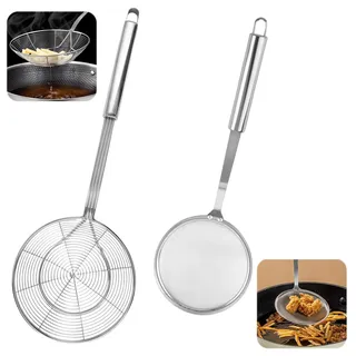 2 Stücke Schaumkelle Edelstahl, Schaumlöffel Edelstahl, AbseihlöFfel, Siebkelle, Aufhängbar, SpüLmaschinengeeignet, für Küche, Kochen, Braten, Dünsten Filter Skims Fat Scum, Skimming Fett Schaum