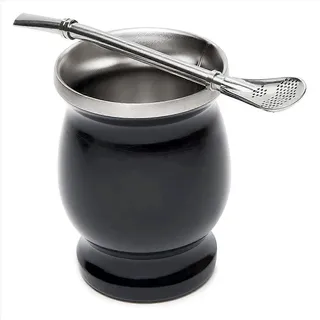 Yerba-mate-teeservice Aus Kalebasse, Doppelwandige Edelstahl-teetasse – Schwarz