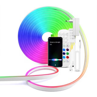 RGB Neon LED Strip funktioniert mit Apple HomeKit,IP65 Wasserdicht Led Streifen,Flexibler Neon Lichtleiste kompatibel mit Siri, Alexa und Google,Für Innen Aussenbereich(4M)