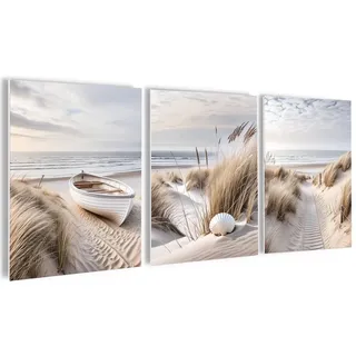 artissimo, Bilderset 3er-Set, PE6753-DS, 3 Bilder 30x40cm, moderne Bilderwand, Wandbilder-Set 3-teilig, Strand & Meer, Weg zum Strand, Natur, Blau/Beige/Maritim