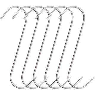 ONEBO 6 Stück Fleischerhaken Edelstahl,Räucherhaken,S-förmiger Wandhaken,S haken edelstahl fleischhaken,für Hähnchen, Jagd, Rippenräuchern