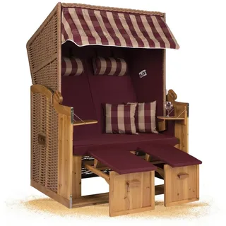 Strandkorb Hanse Strandkorb Strandkorb Ostsee 2 Sitzer rot beige kariert, BxTxH: 120x80x160 cm, Volllieger, Ostsee-Modell, (1-tlg), Stabiles Wacholder mit handgefertigtem Polyrattangeflecht braun