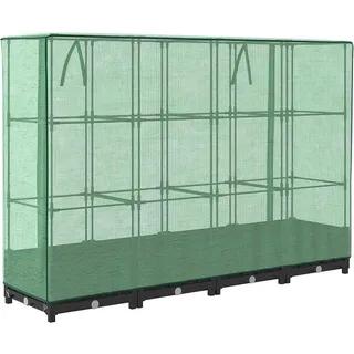 vidaXL Hochbeet mit Gewächshaus-Aufsatz Rattan-Optik Schwarz 160 x 123 x 40 cm