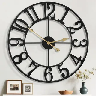 Mee 2ou 100cm Wanduhr, Leise Vintage Metall Uhr mit Holz-Zifferblatt, Batterie XXL Wanduhr im Landhausstil für Wohnzimmer, Schlafzimmer, Küche, Büro, Wanddeko