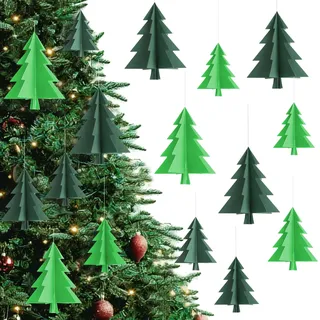 Kiiwah 24 Stück 3D Papier Weihnachtsbaum-Dekoration, Weihnachtsbaum mit Schnur Weihnachtsbaumschmuck Papier Weihnachtsbaum Deko für Die Weihnachtsfeier an Decke, Wand, Tür und Bäumen Hängen