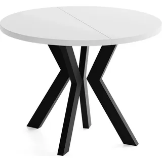 WFL GROUP Runder Ausziehtisch 90 x 77 x 90 cm weiß