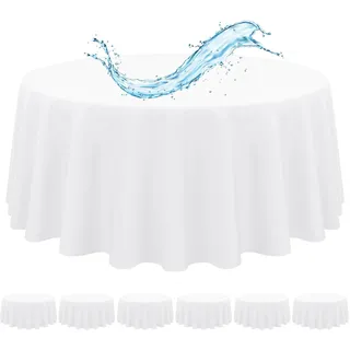 6 Stück Tischdecke Weiß, 305 cm Tischdecken, Wasserabweisend Polyester Weiße Tischdecke für Runde Tische, Wasserabweisend Tischdecke Rund für Party, Hochzeit, Essen