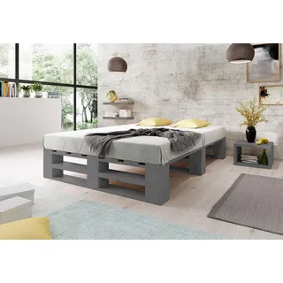 Lermowood Palettenbett M2 aus Holz 180 x 200 cm Grau mit Lattenrost Holzbett 30cm Stabiles Seniorenbett Kinderbett Jugendbett Gästebett erhöhtes Einzelbett Bettgestell Futonbett Komforthöhe